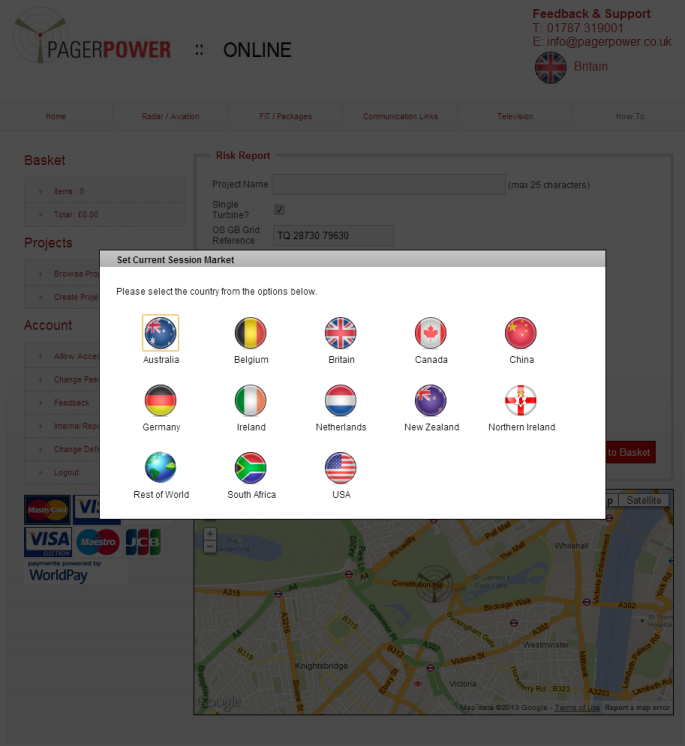 Pager Power Online Country Market Interface