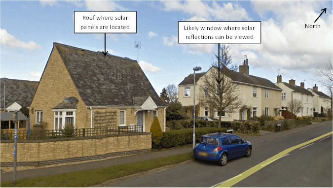 Bungalow in Ailsworth where solar PV panels were installed and glare concerns were raised