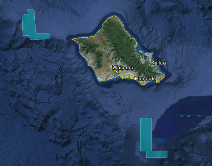 Proposed Oahu Northwest and Oahu South Floating Wind Farm areas, Hawaii