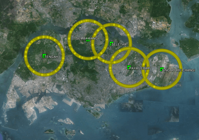 Five main aerodrome 5km Glint and Glare assessment zones