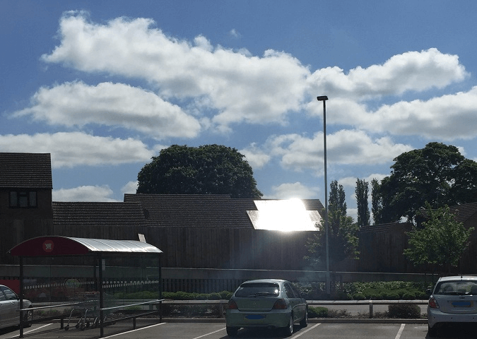 Glare from a solar PV rooftop