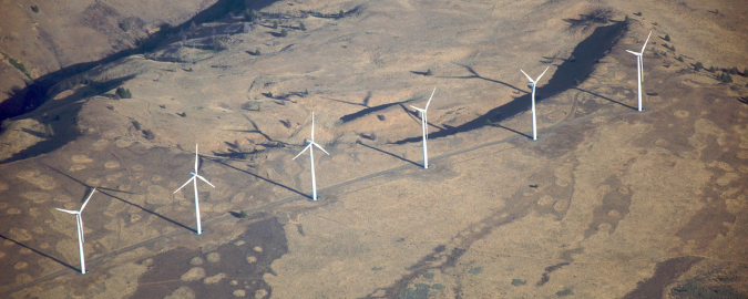 Aerial view of a wind farm - wind turbine radar mitigation