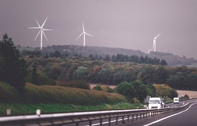Wind turbines close to a road