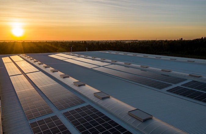 Solar panels on industrial building