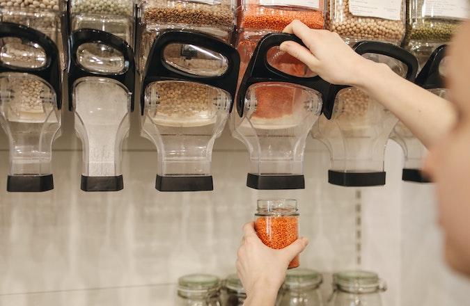 Person shopping in refill store