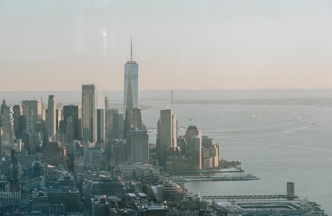 Picturesque cityscape of New York under sundown skies