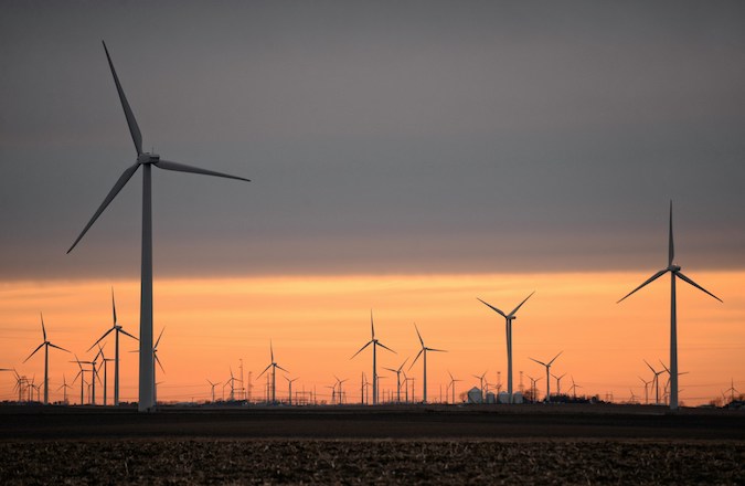 Wind Turbine With Sunset