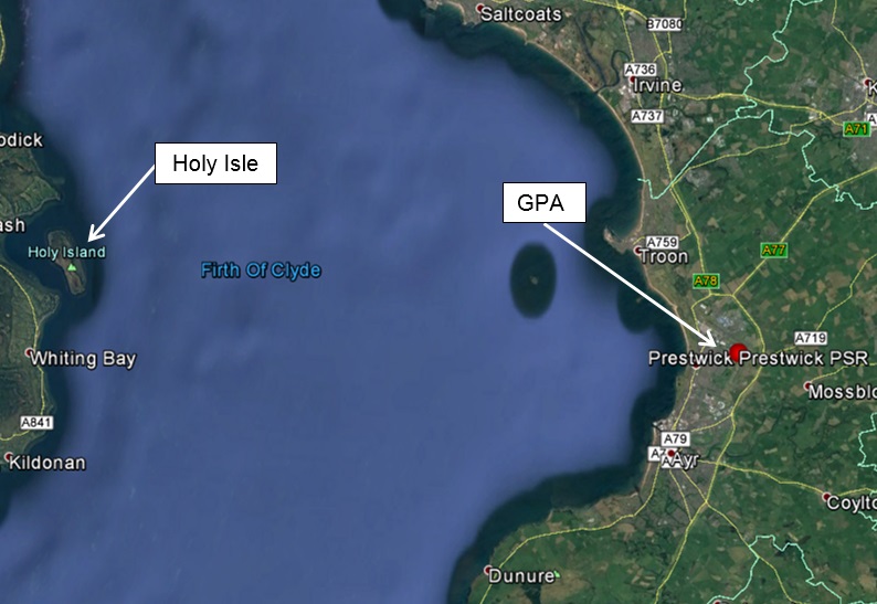 Figure 3: Relative location of Holy Isle to GPA